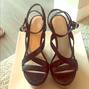 BCBGeneration Rizza Black/Sandalwood Snake Wedges
